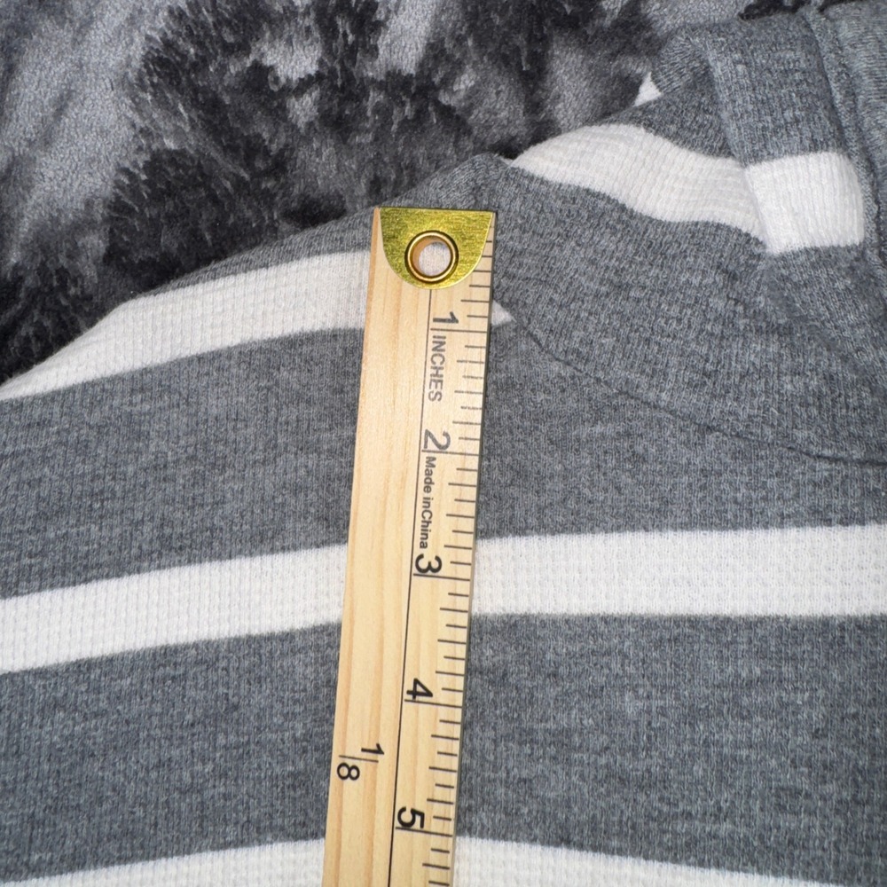 American Eagle Outfitters Mens Medium‎ Grey White Striped Thermal Waffle Hoodie - Picture 13 of 14